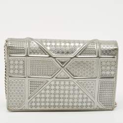 Dior Silver Microcannage Patent Leather Diorama Wallet on Chain