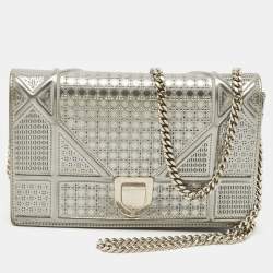 Dior Silver Microcannage Patent Leather Diorama Wallet on Chain