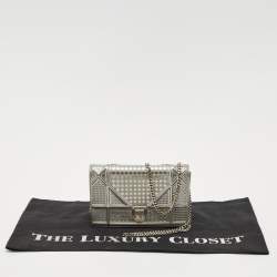 Dior Silver Microcannage Patent Leather Diorama Wallet on Chain