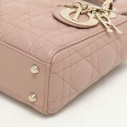 Pre Owned Dior Beige Cannage Leather Mini Lady Dior Tote