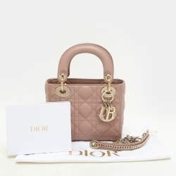 Pre Owned Dior Beige Cannage Leather Mini Lady Dior Tote