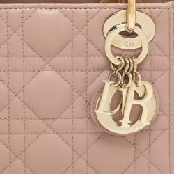 Pre Owned Dior Beige Cannage Leather Mini Lady Dior Tote