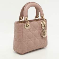 Pre Owned Dior Beige Cannage Leather Mini Lady Dior Tote