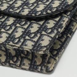 Dior Navy Blue Oblique Canvas Saddle Pouch Wallet On Chain