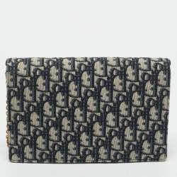 Dior Navy Blue Oblique Canvas Saddle Pouch Wallet On Chain