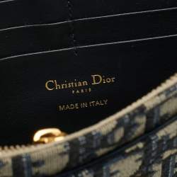 Dior Navy Blue Oblique Canvas Saddle Pouch Wallet On Chain