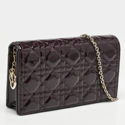 Dior Burgundy Cannage Patent Leather Lady Dior Pouch with Chain