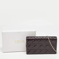 Dior Burgundy Cannage Patent Leather Lady Dior Pouch with Chain