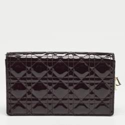 Dior Burgundy Cannage Patent Leather Lady Dior Pouch with Chain
