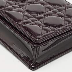 Dior Burgundy Cannage Patent Leather Lady Dior Pouch with Chain