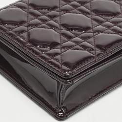 Dior Burgundy Cannage Patent Leather Lady Dior Pouch with Chain