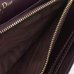 Dior Burgundy Cannage Patent Leather Lady Dior Pouch with Chain
