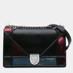 Dior Black Medium Lambskin Sequin Diorama Flap Shoulder Bag
