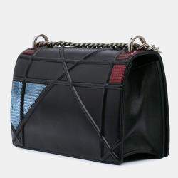 Dior Black Medium Lambskin Sequin Diorama Flap Shoulder Bag