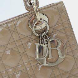 Dior Lady Dior Medium Beige/Brown Patent Leather Shoulder Bag