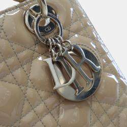 Dior Lady Dior Medium Beige/Brown Patent Leather Shoulder Bag