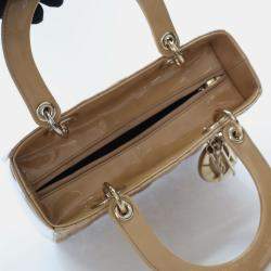 Dior Lady Dior Medium Beige/Brown Patent Leather Shoulder Bag