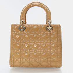 Dior Lady Dior Medium Beige/Brown Patent Leather Shoulder Bag