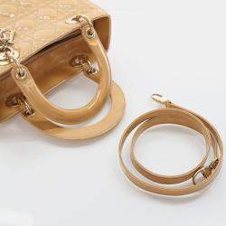 Dior Lady Dior Medium Beige/Brown Patent Leather Shoulder Bag