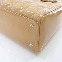 Dior Lady Dior Medium Beige/Brown Patent Leather Shoulder Bag
