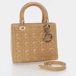 Dior Lady Dior Medium Beige/Brown Patent Leather Shoulder Bag