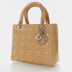 Dior Lady Dior Medium Beige/Brown Patent Leather Shoulder Bag