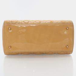 Dior Lady Dior Medium Beige/Brown Patent Leather Shoulder Bag