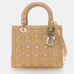 Dior Lady Dior Medium Beige/Brown Patent Leather Shoulder Bag