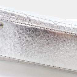 Dior Lady Dior Small Metallic Silver Lambskin Lucky Badges Tote Bag