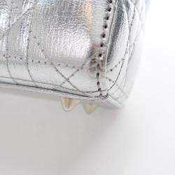 Dior Lady Dior Small Metallic Silver Lambskin Lucky Badges Tote Bag