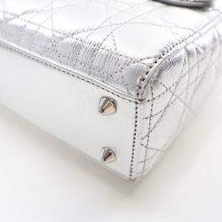 Dior Lady Dior Small Metallic Silver Lambskin Lucky Badges Tote Bag