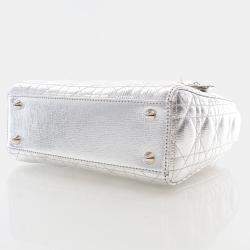 Dior Lady Dior Small Metallic Silver Lambskin Lucky Badges Tote Bag