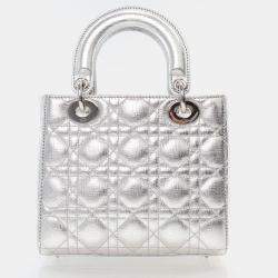 Dior Lady Dior Small Metallic Silver Lambskin Lucky Badges Tote Bag
