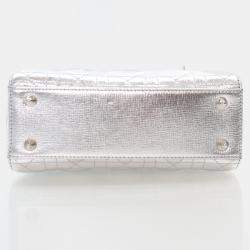 Dior Lady Dior Small Metallic Silver Lambskin Lucky Badges Tote Bag