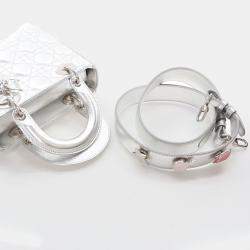 Dior Lady Dior Small Metallic Silver Lambskin Lucky Badges Tote Bag