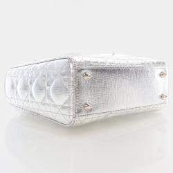 Dior Lady Dior Small Metallic Silver Lambskin Lucky Badges Tote Bag