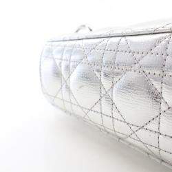Dior Lady Dior Small Metallic Silver Lambskin Lucky Badges Tote Bag