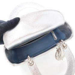 Dior Lady Dior Small Metallic Silver Lambskin Lucky Badges Tote Bag