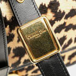Dior Brown Pony Hair Leopard Print 30 Montaigne Flap Shoulder Bag