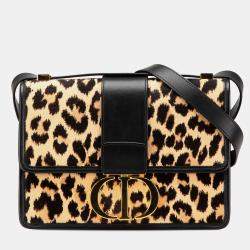 Dior Brown Pony Hair Leopard Print 30 Montaigne Flap Shoulder Bag