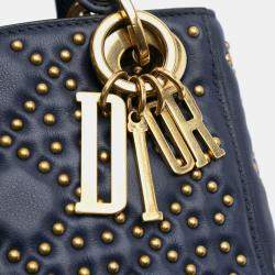 Dior Navy Blue Mini Lambskin Cannage Studded Supple Lady Dior