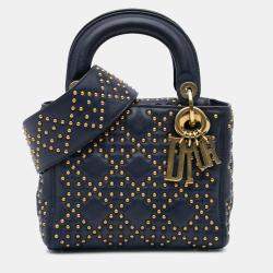 Dior Navy Blue Mini Lambskin Cannage Studded Supple Lady Dior