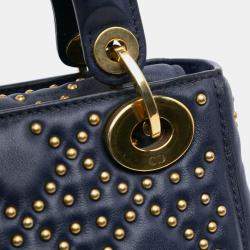 Dior Navy Blue Mini Lambskin Cannage Studded Supple Lady Dior