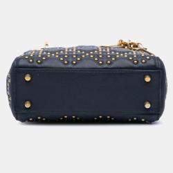 Dior Navy Blue Mini Lambskin Cannage Studded Supple Lady Dior