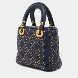 Dior Navy Blue Mini Lambskin Cannage Studded Supple Lady Dior