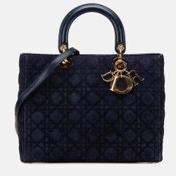 Dior Navy Blue Large Suede Cannage Lady Dior