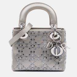 Dior Silver Mini Satin Cannage Strass Crystal Embellished Lady Dior