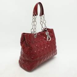 Dior Red Cannage Patent Leather Large Soft Lady Dior Shopper Tote