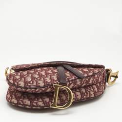 Dior Burgundy Oblique Canvas and Leather Saddle Bag