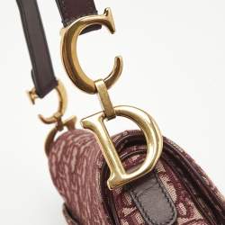Dior Burgundy Oblique Canvas and Leather Saddle Bag